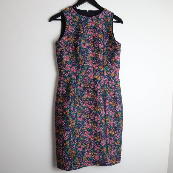 J.Crew Botanic Jacquard Sheath Dress In Mayapple Navy Green Valerie Size 4 - Picture 1 of 9